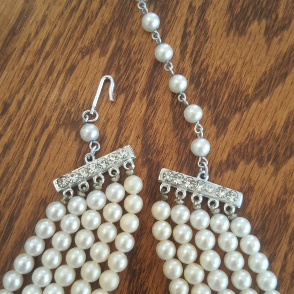 Vintage 5 Strand Hand Knotted Faux Pearl Necklace